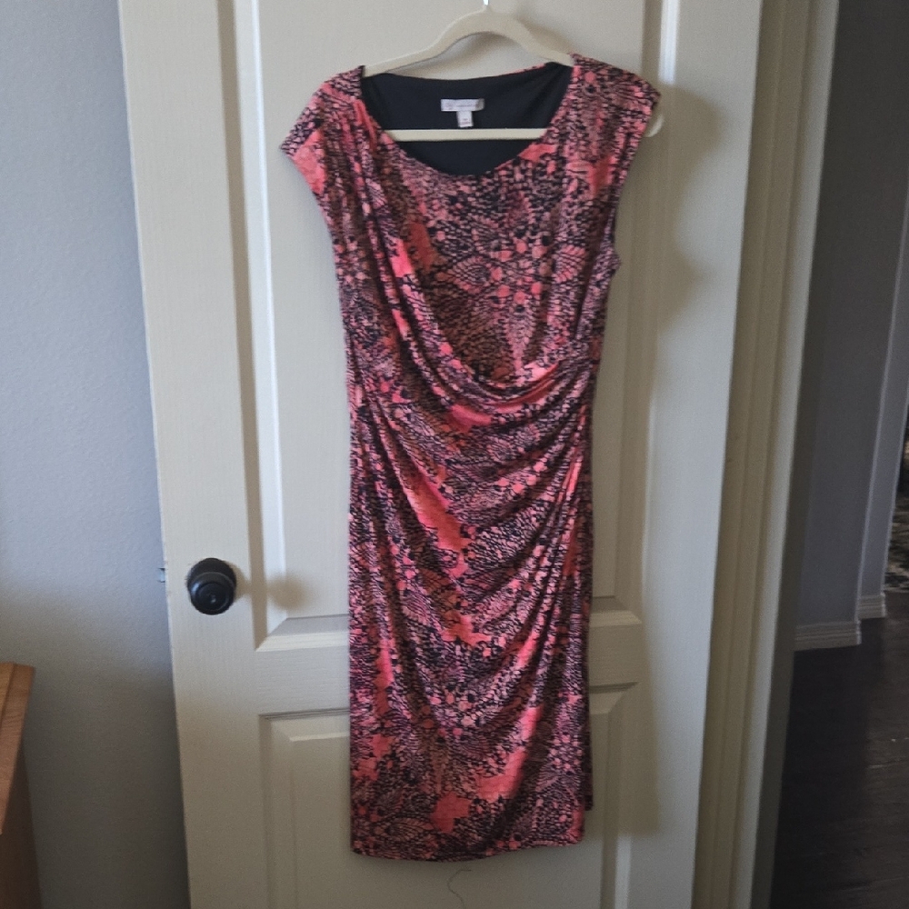 Connected Apparel Pink and Black Midi Dress